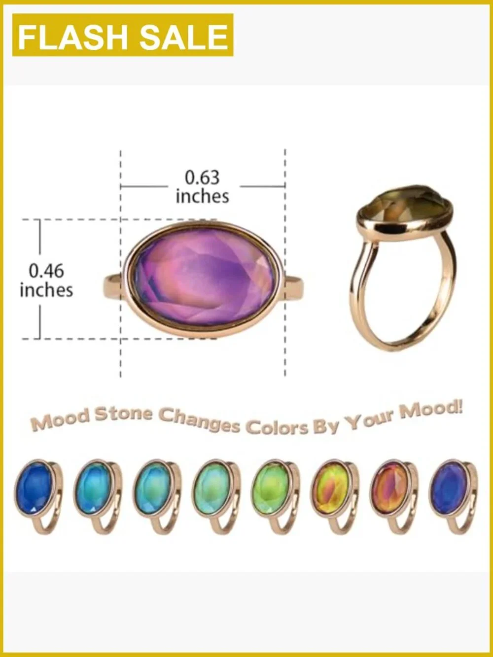 Color Change Mood Ring - Oval Facet Crystal Stone, Minimalist Statement Jewelry